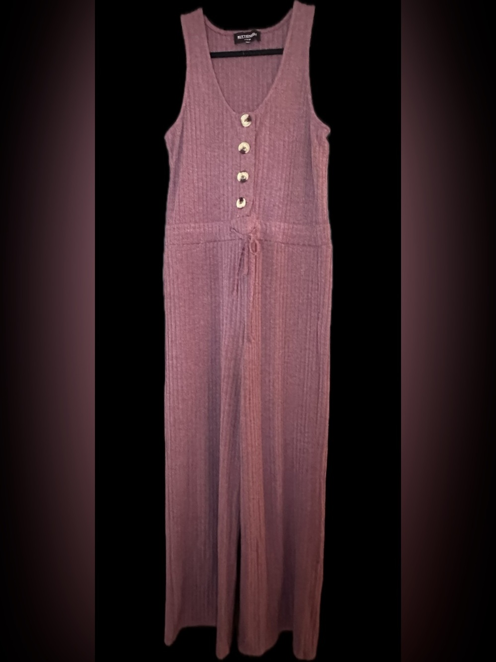 Kittenish Ribbed Button-Front Jumpsuit w/ pockets in Mauve